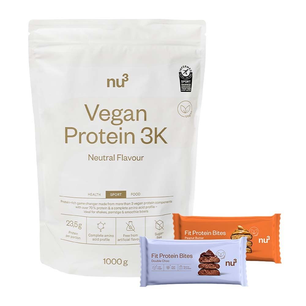 Nu3 Vegan Protein 3K Shake Neutral Fit Protein Bites Peanut Butter