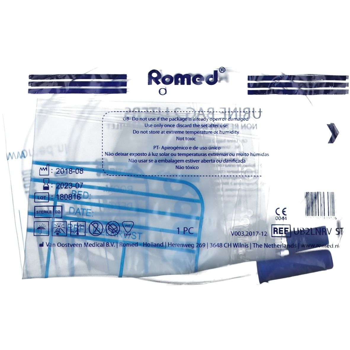 Romed® Holland Urinbeutel 2 L mit Ventil und Ablasshahn steril