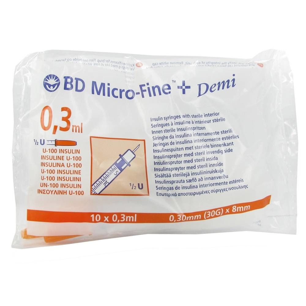 BD Micro-Fine™ 30 G 0,3 x 8 mm 0,3 ml + Demi U-100 Insulin Innen sterile Insulinspritze