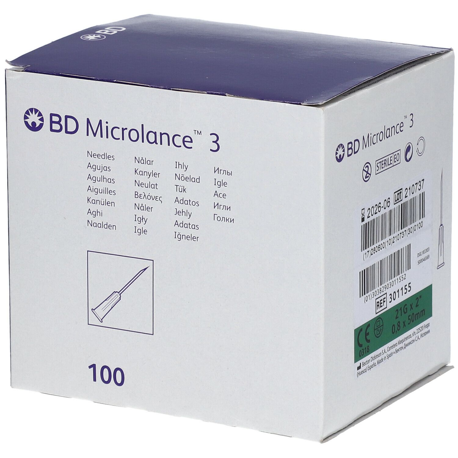 Image of BD Microlance™ 3 Nadeln 21G 2RB (0,8 x 50 mm) grün