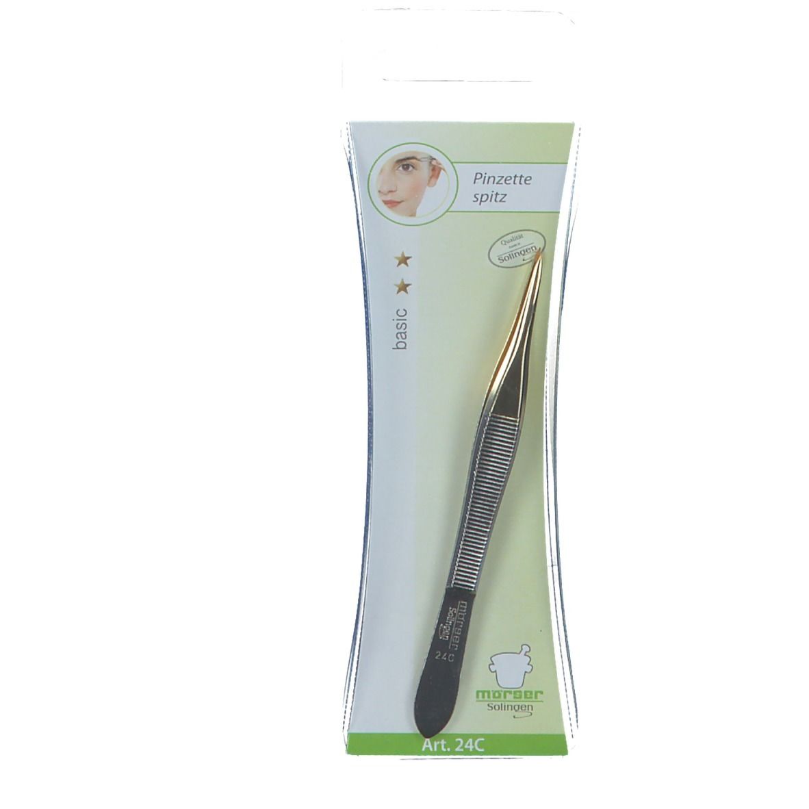mörser Pinzette 9 cm spitz mit vergoldeter Spitze