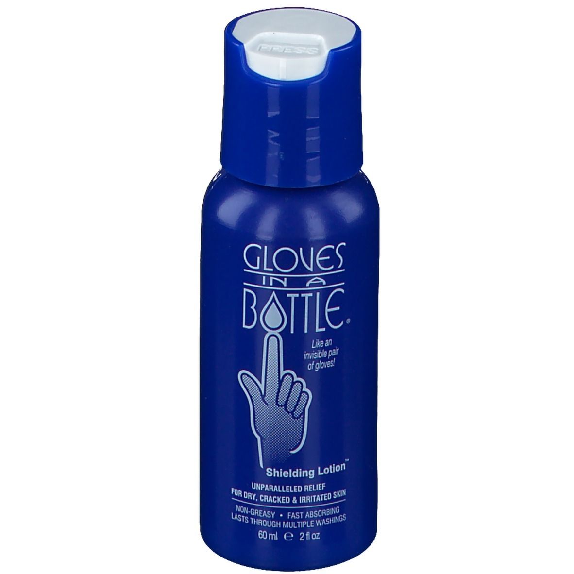 Handschuhe in einer Flasche Abschirmungslotion