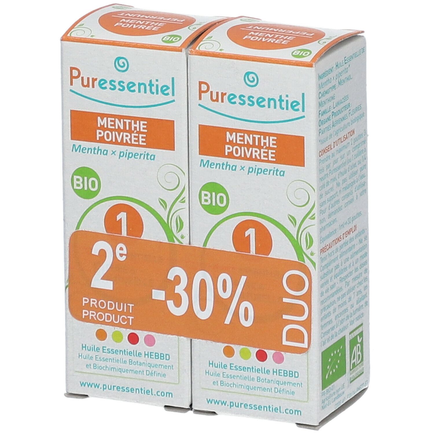 Puressentiel Menthe poivrée Huile essentielle Bio Duo