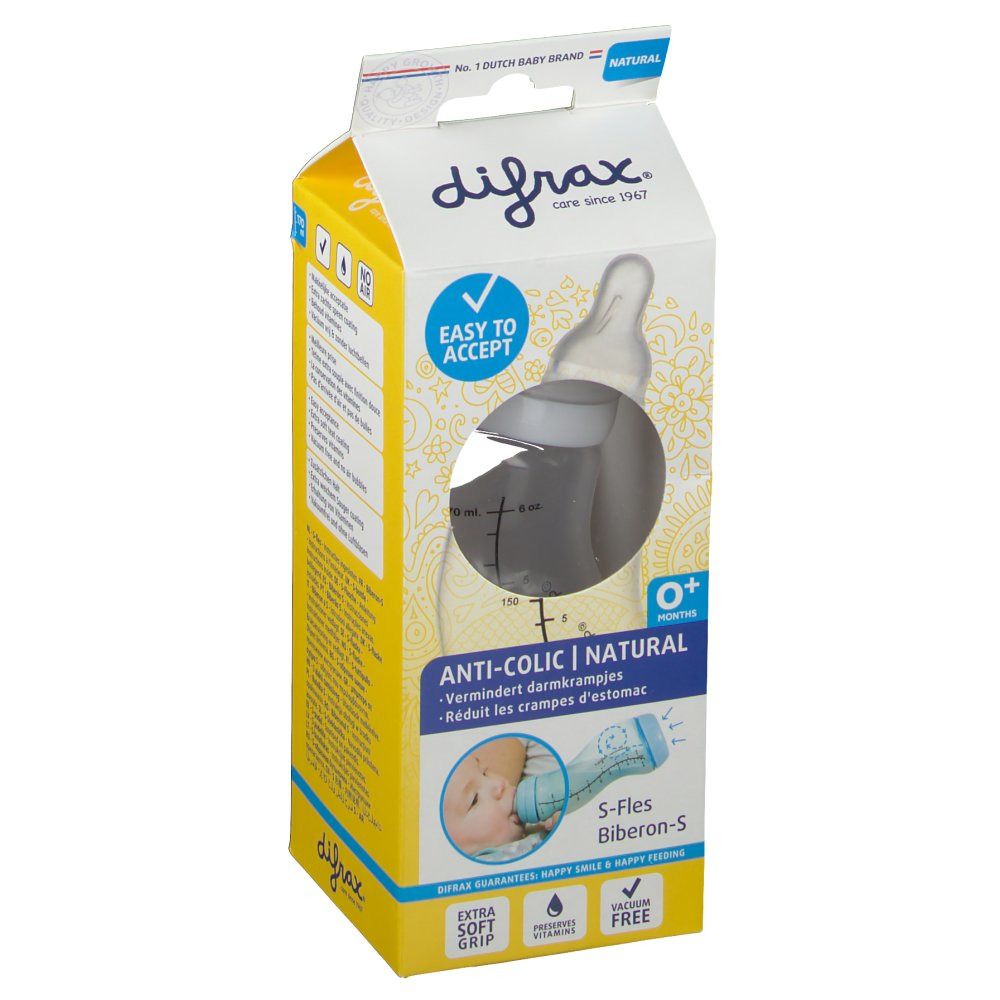 Difrax® Biberon S Blanc Natural 0+ mois 170 ml