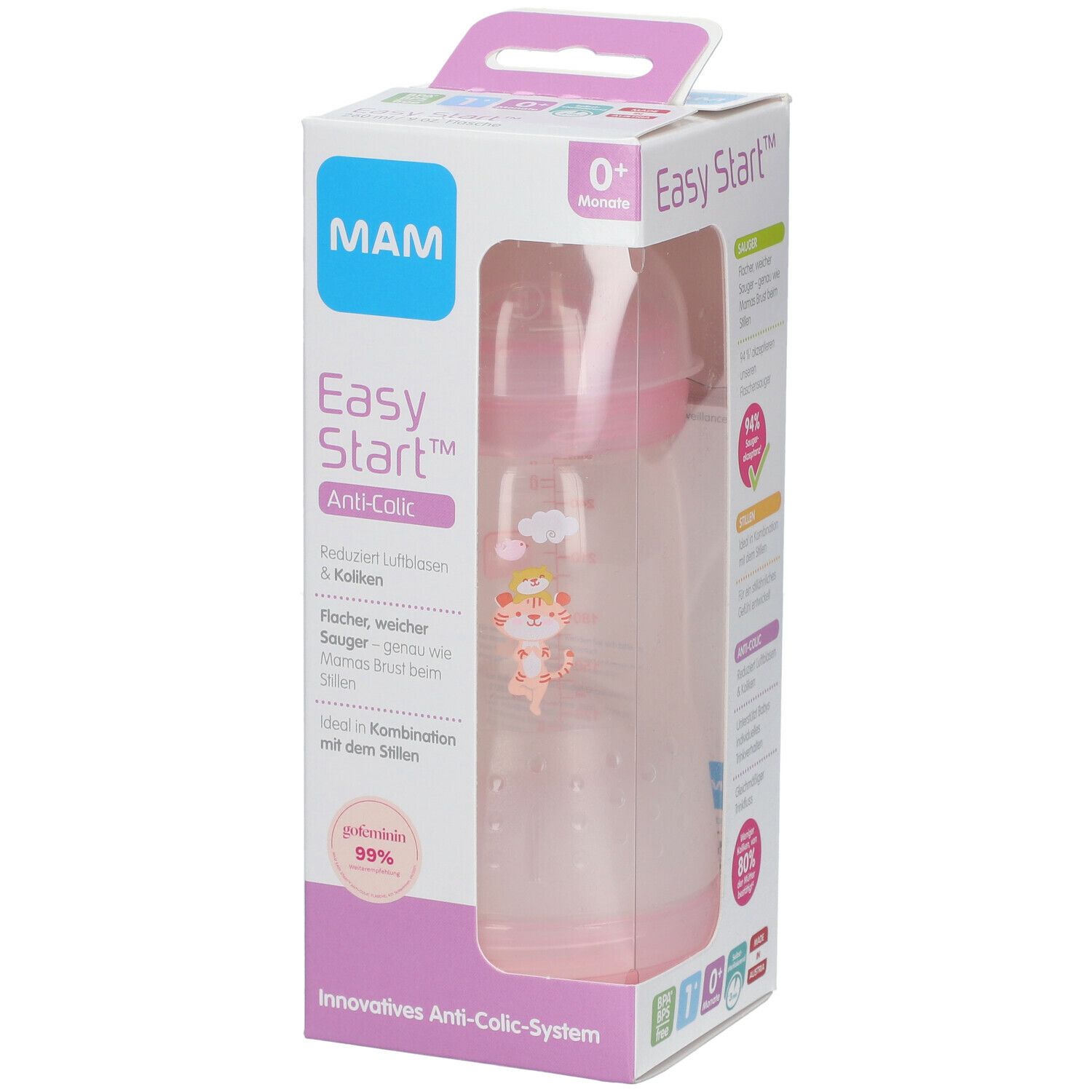 MAM Anti-Kolik Babyflasche 260 ml Mädchen 0 Monate + (Farbe nicht wählbar)