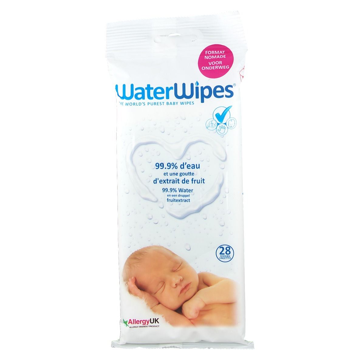 WaterWipes Lingettes Voyage - 100 Lingettes Ultra Pures (10 Sachets) | 99% D'eau | Visage & Corps | Sans Parfum