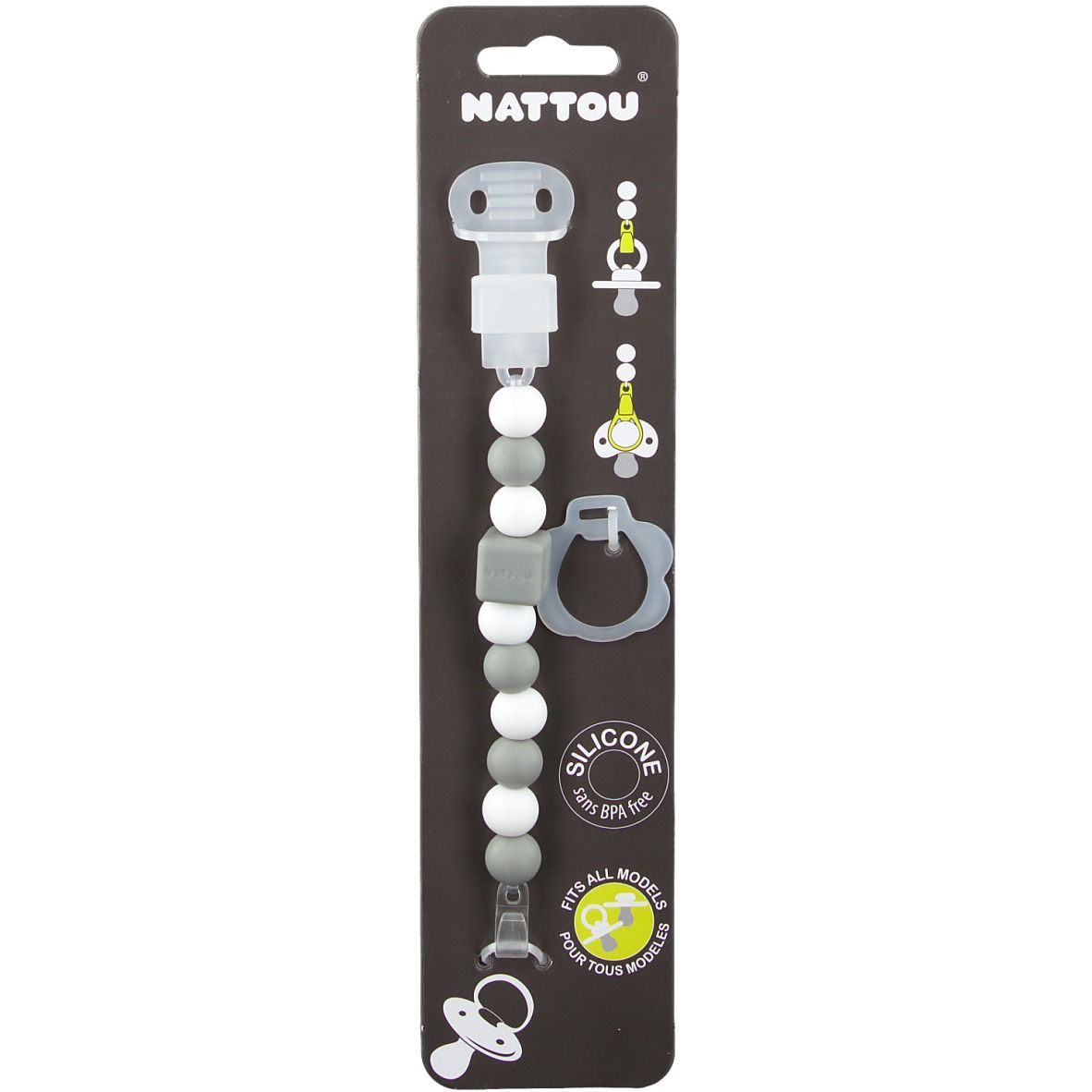 Nattou Schnullerkette Grau-weiss