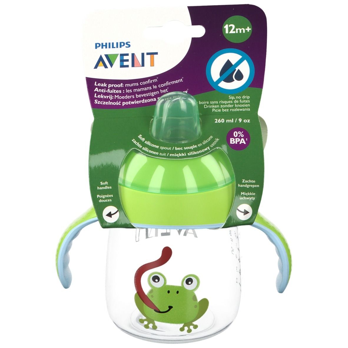 Avent Tasse à bec Anti-Fuite Pinguin Vert 260 ml +12 mois