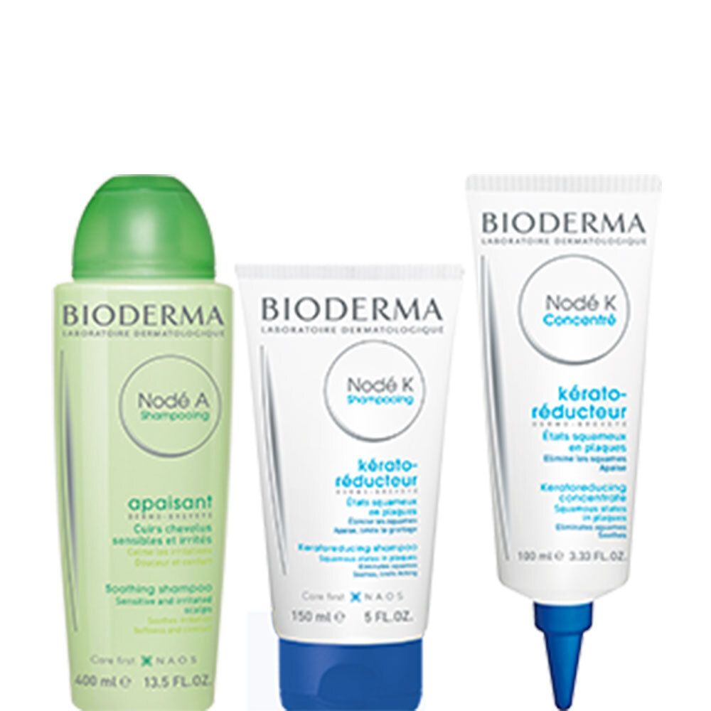 Image of BIODERMA Nodé K Kerato-Reduktions-Konzentrat + Kerato-Reduktions-Shampoo + Nodé A Beruhigungs-Shampoo