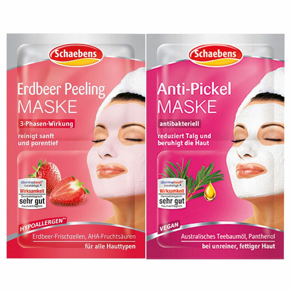Image of Schaebens Erdbeer-Maske + Schaebens Anti-Pickel Maske antibakteriell