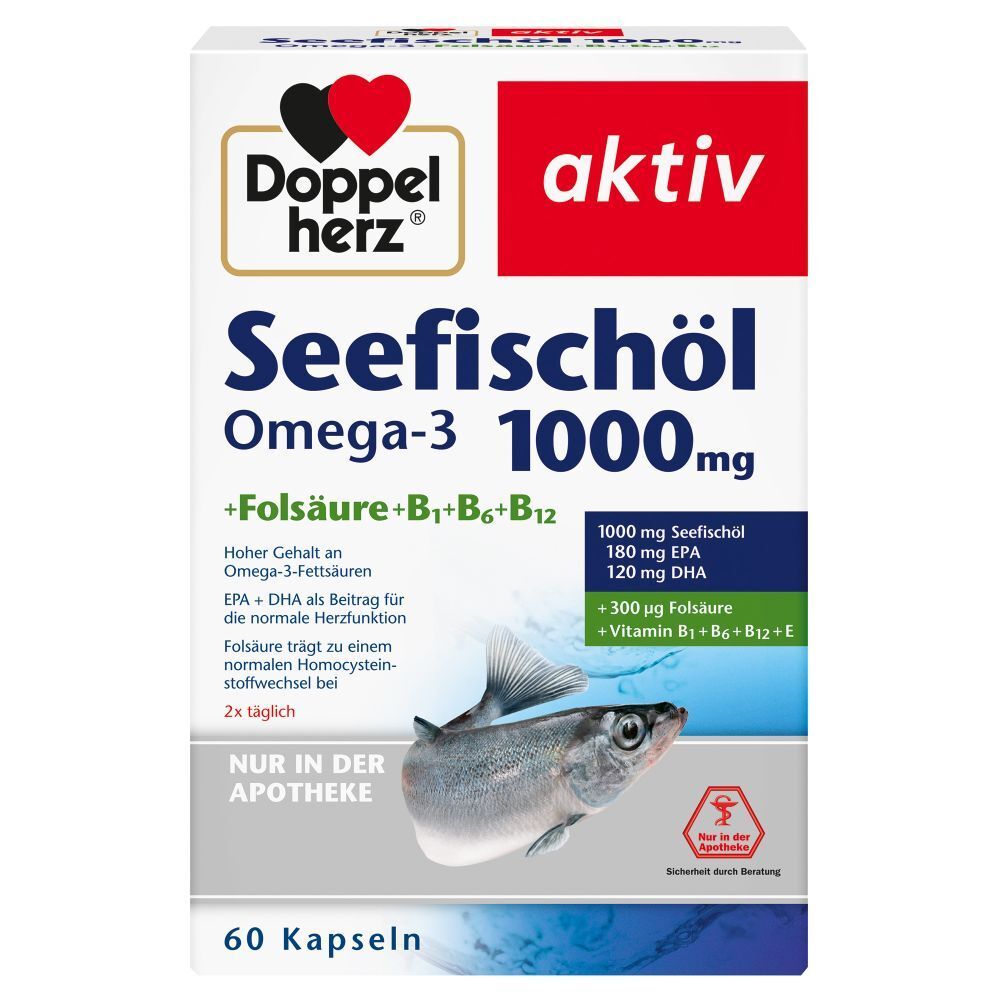 Doppelherz® aktiv Seefischöl Omega-3 1000 mg + Folsäure + B1 + B6 + B12 Kapseln