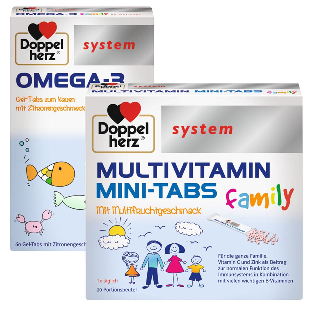 Doppelherz® system OMEGA3 family + system MULTIVITAMIN MINITABS