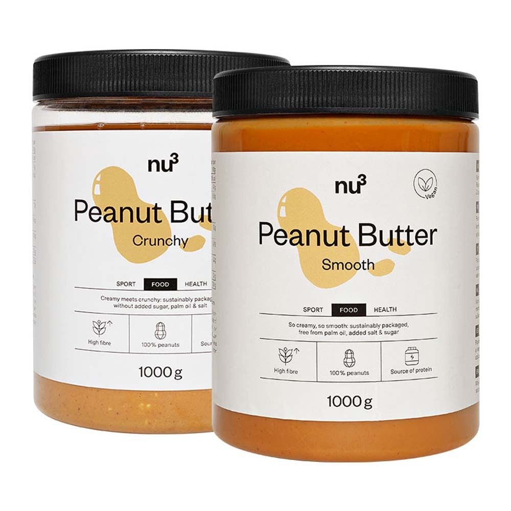 nu3 Beurre de cacahuètes, 100 % pur + Beurre de cacahuètes croustillant