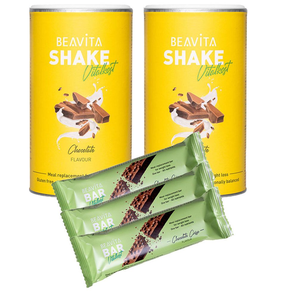 BEAVITA Vitalkost, Schokolade + BEAVITA Diät-Riegel Chocolate Crisp