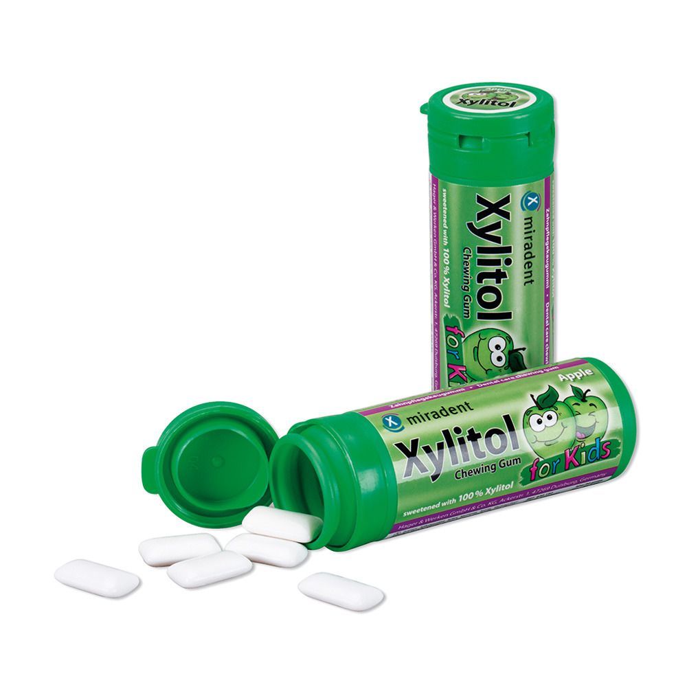 Image of miradent Xylitol Chewing Gum Apfel für Kinder