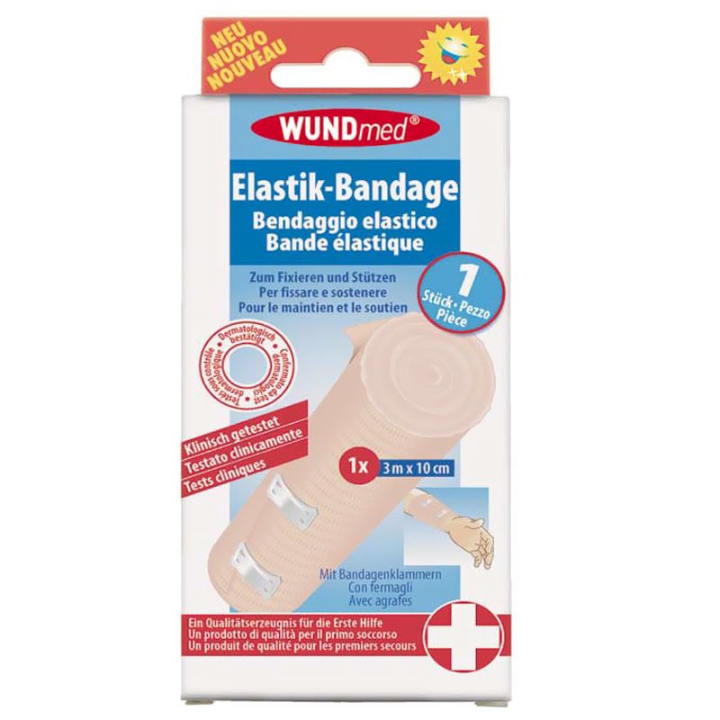 Image of WUNDmed® Elastik-Bandage 10 cm x 3 m mit Bandageklammern