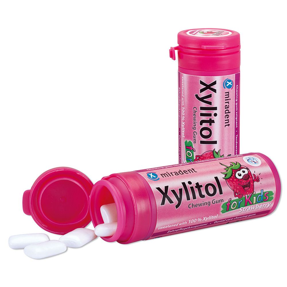 Image of miradent Xylitol Chewing Gum Erdbeere für Kinder
