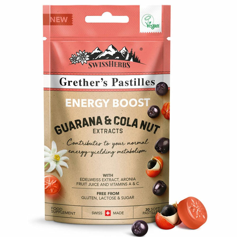 Image of SWISSHERBS® Grether's Pastilles ENERGY BOOST GUARANA & COLA NUT