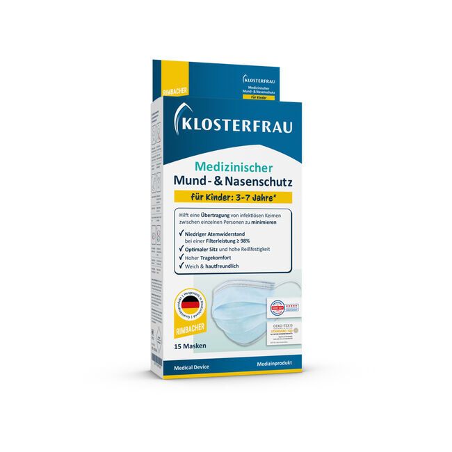 KLOSTERFRAU med. Masque protection visage à usage unique pour enfants 3 plis 15 pièces