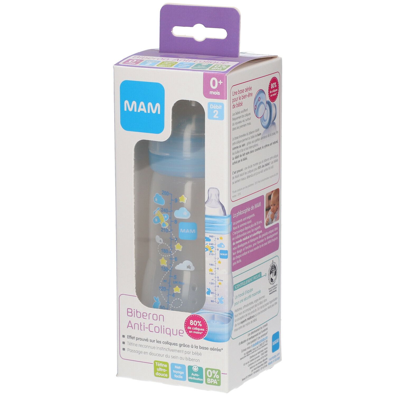 MAM Anti-Kolik-Flasche 260 ml von 0 bis 6 Monate Blau