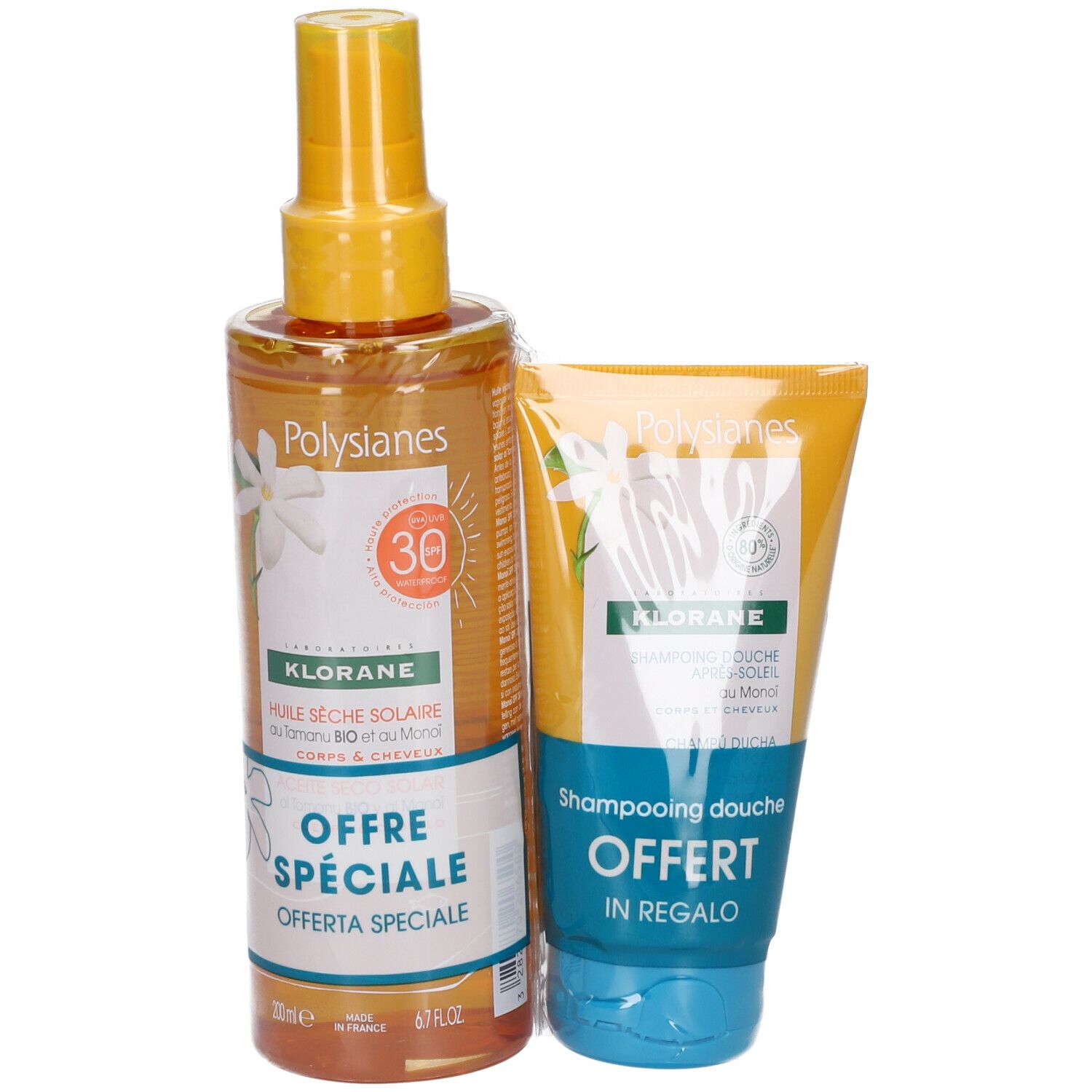 Image of KLORANE Sun Dry Oil SPF50 Körper/Haar + Monoï und Tamanu Organic After-Sun Shower Shampoo