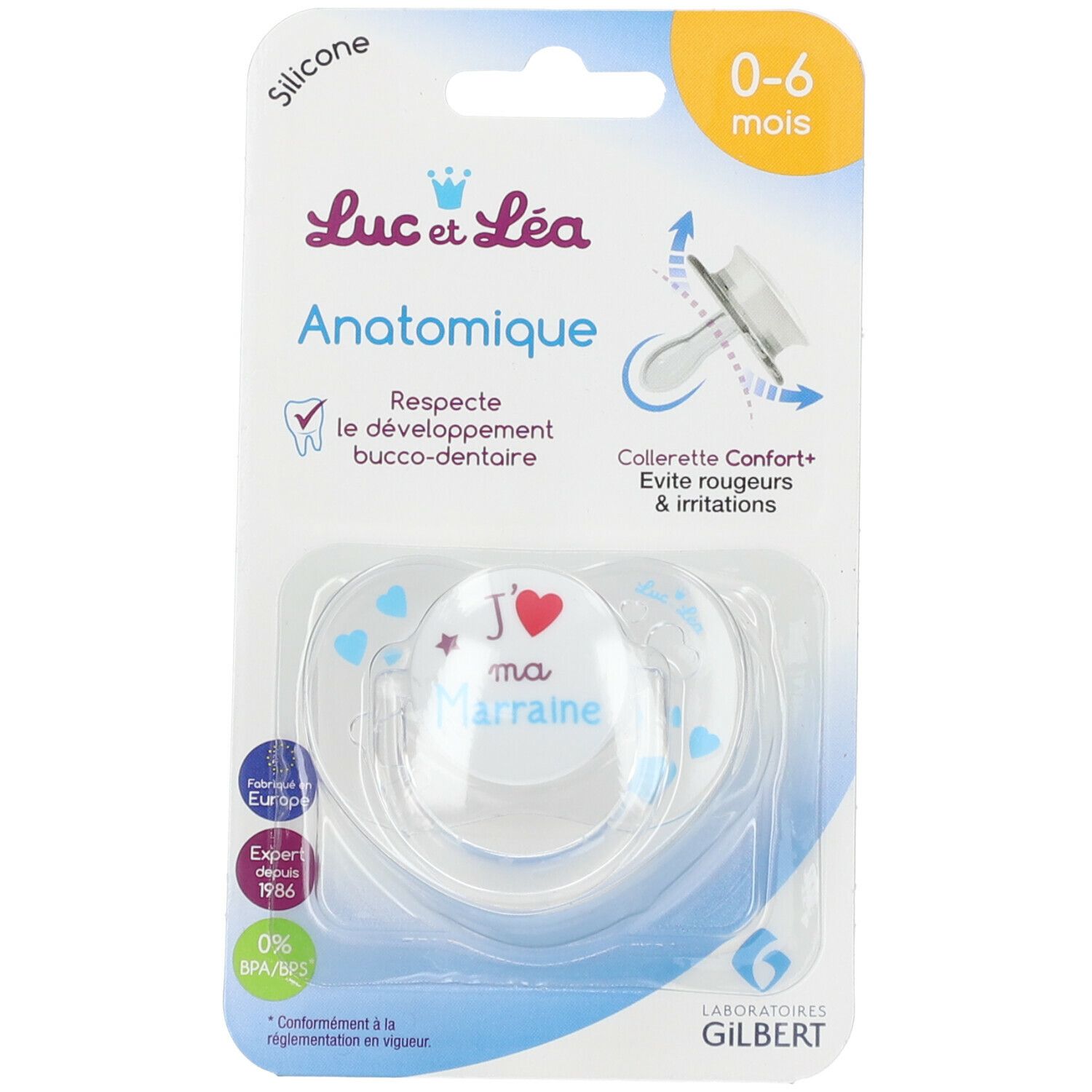 Luc et Léa 2 Anatomisch geformte Schnuller J'aime ma Patin 0-6 Monate mit Ring (Farbe nicht wählbar)