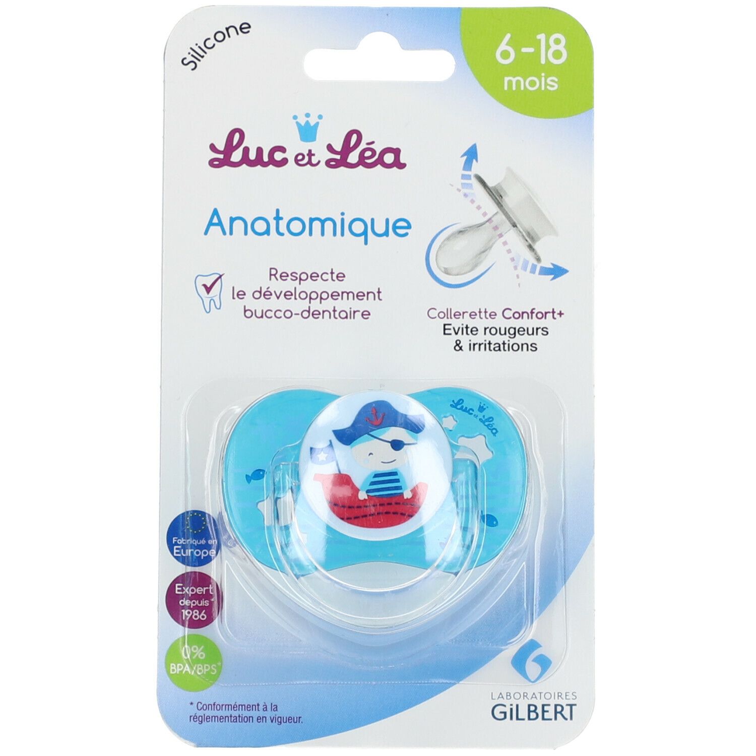 Luc et Léa Anatomischer Schnuller Pirat +6 Monate mit Ring (Farbe nicht wählbar)
