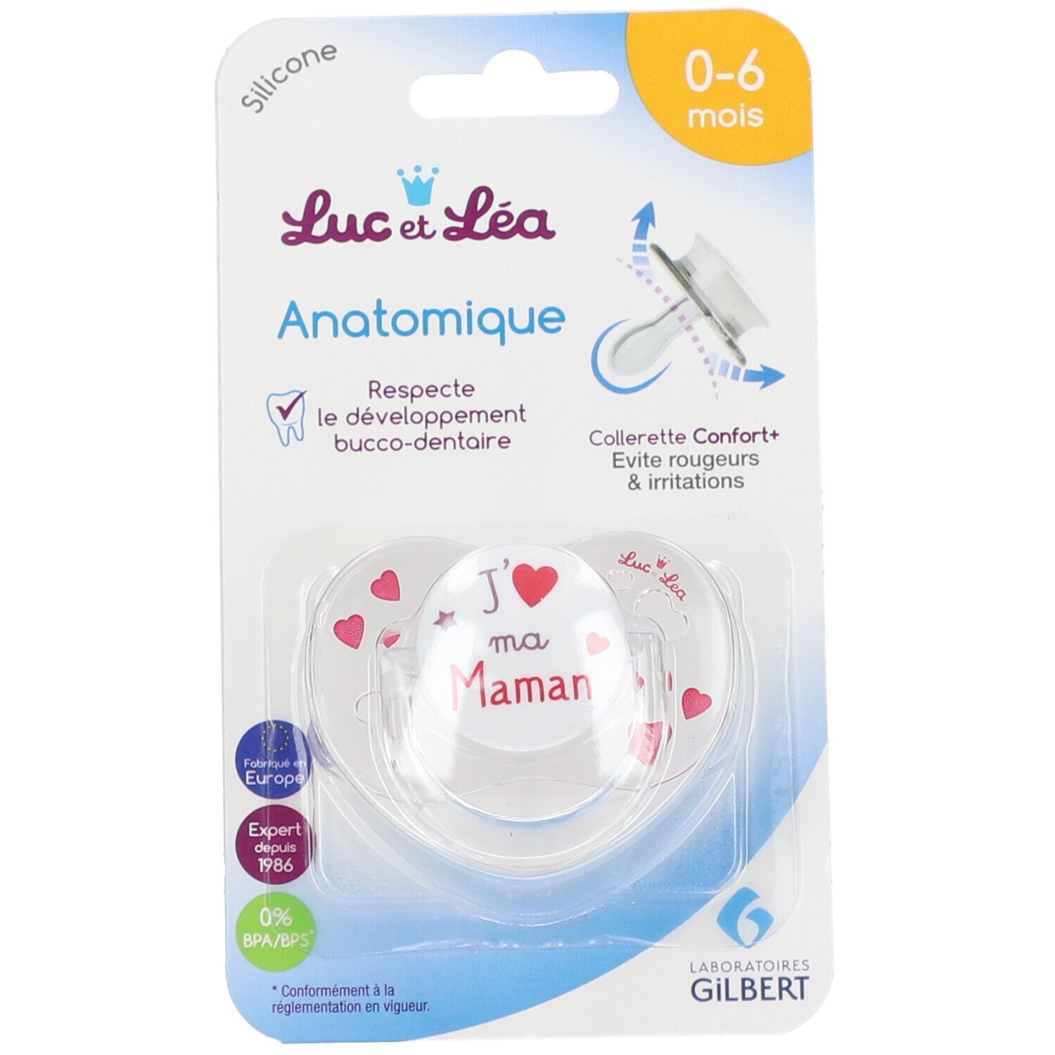 Luc et Lea 2 Anatomisch geformte Schnuller Ich liebe meine Mama 0-6 Monate mit Ring (Farbe nicht wählbar)