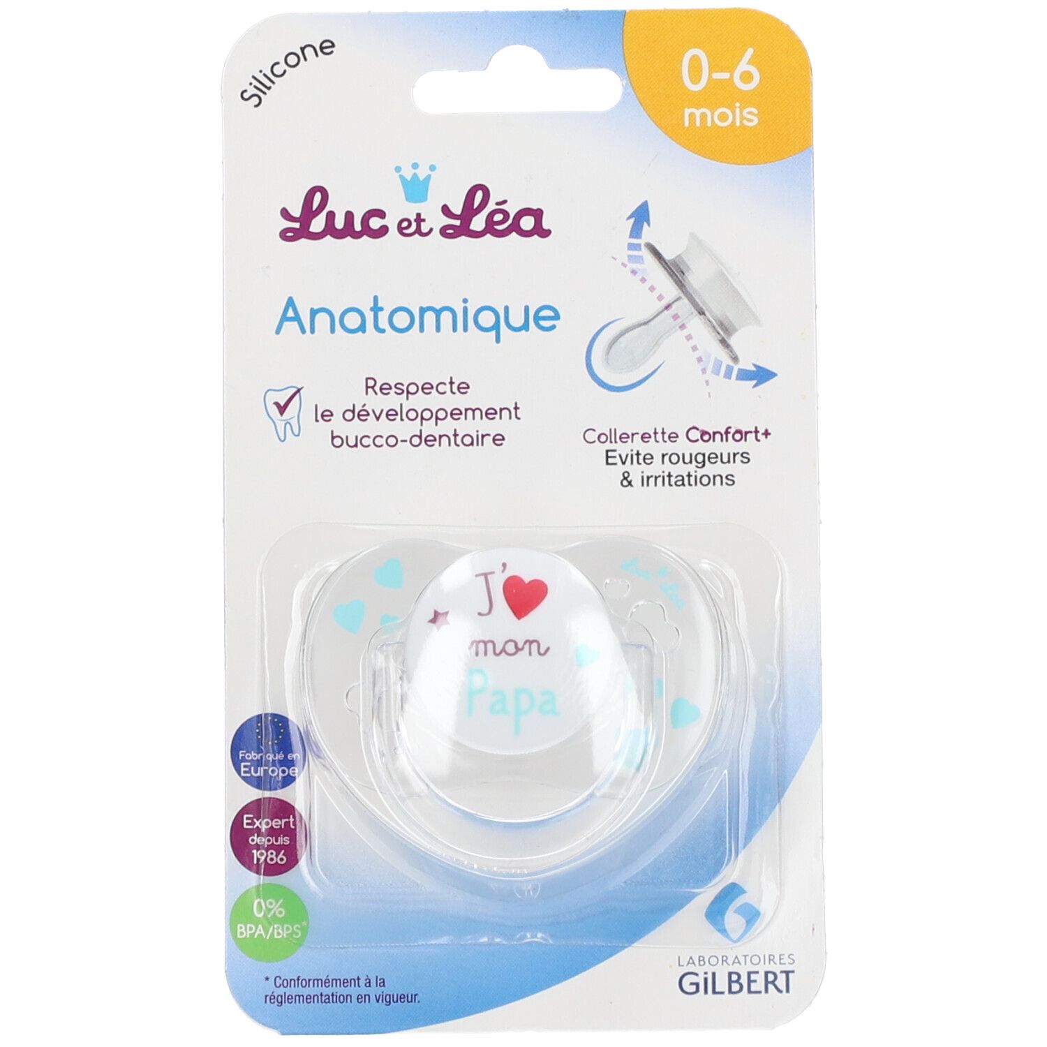 Luc et Léa 2 Anatomisch geformte Schnuller Ich liebe meinen Papa 0-6 Monate mit Ring (Farbe nicht wählbar)
