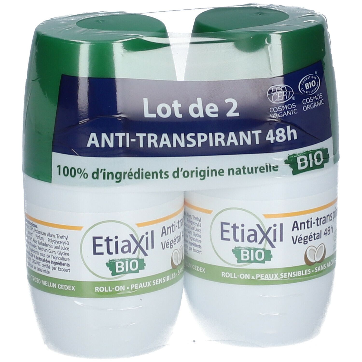 EtiaXil Bio Peaux Sensibles Déodorant Antitranspirant Végétal 48 h Coco certifié BIO Roll'on