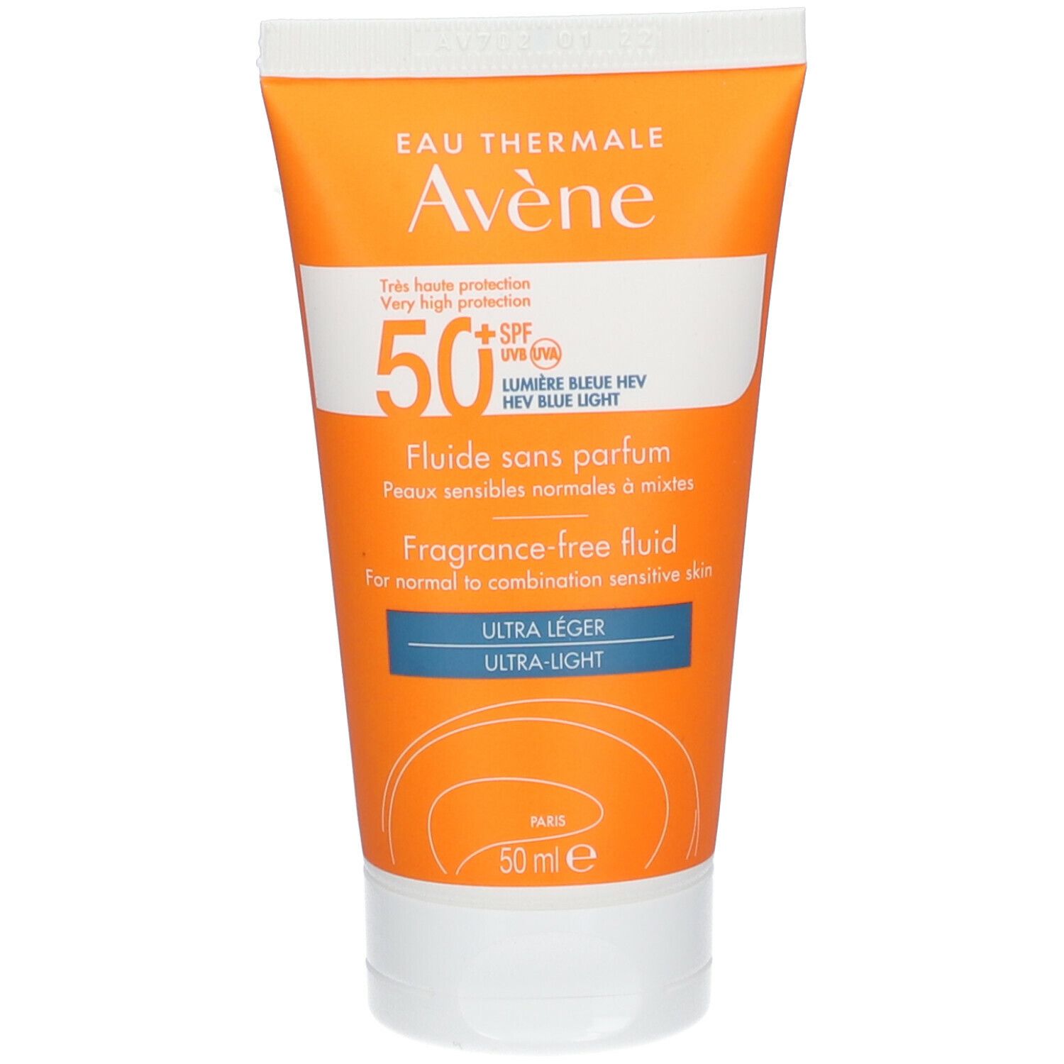 Avène Solaire Fluid SPF50+ UVB UVA Blaulicht HEV Duftstofffrei