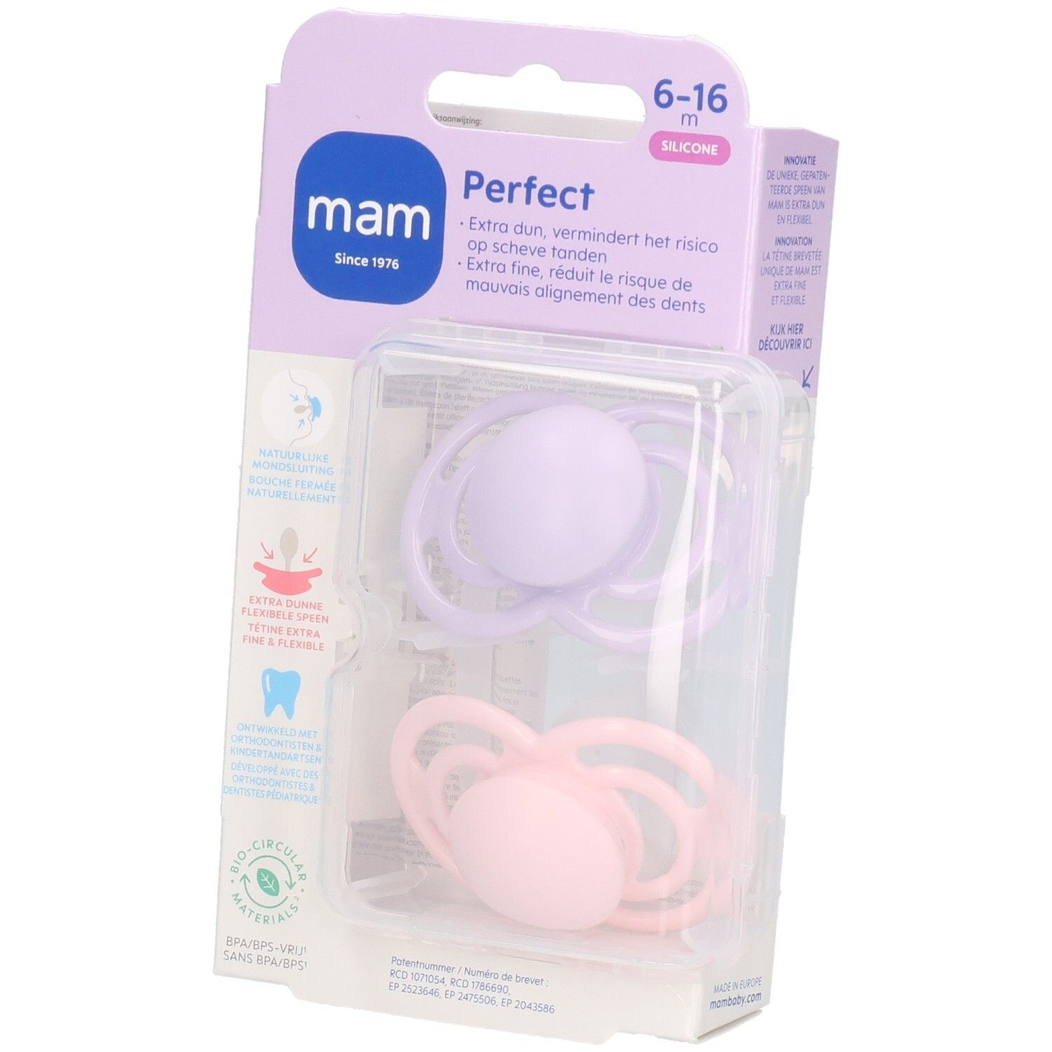 MAM Perfect Silikon-Schnuller 6–16 Monate, Rosa & Lila