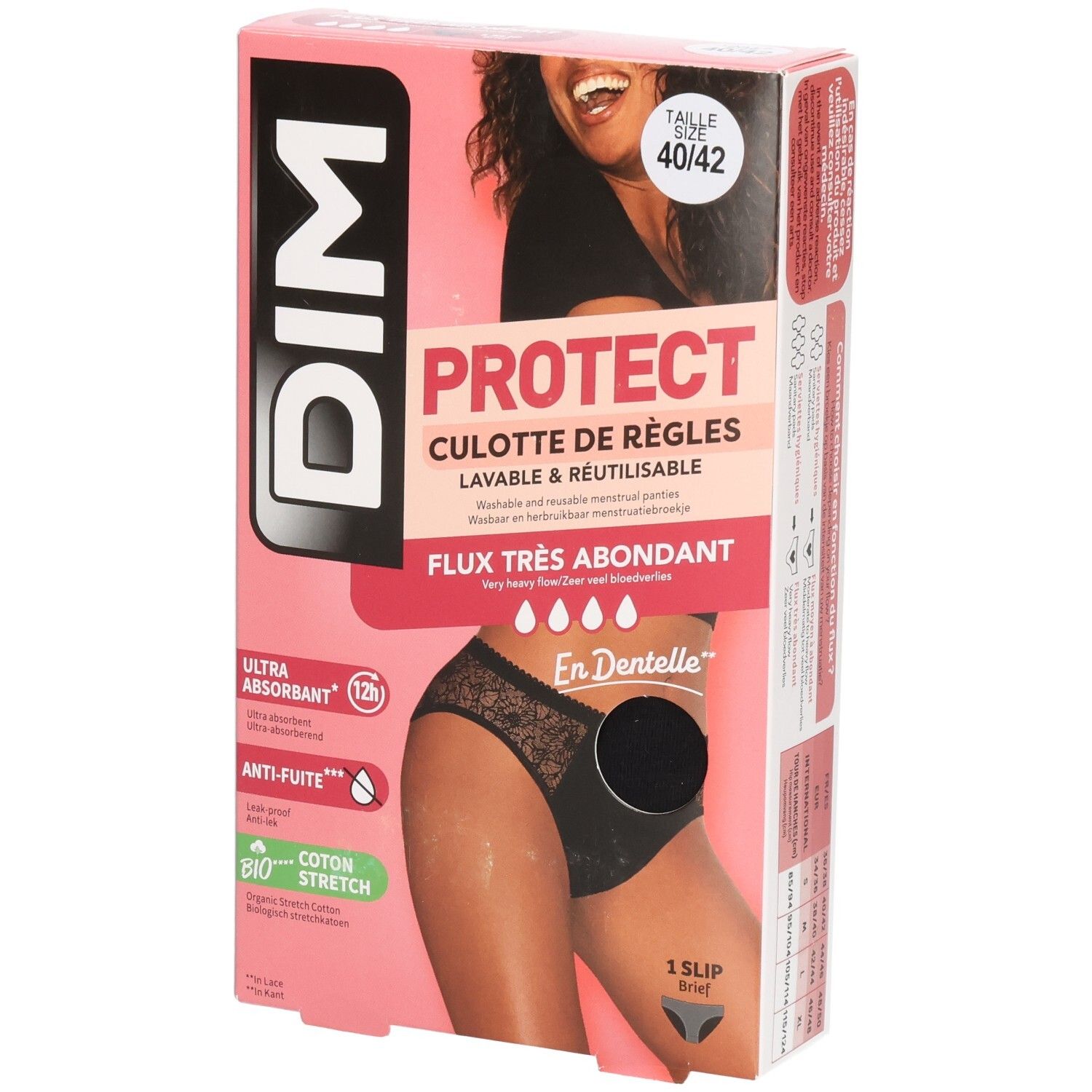 DIM Menstruationsslip – Schwarz – Sehr starker Blutfluss – Größe 40–42