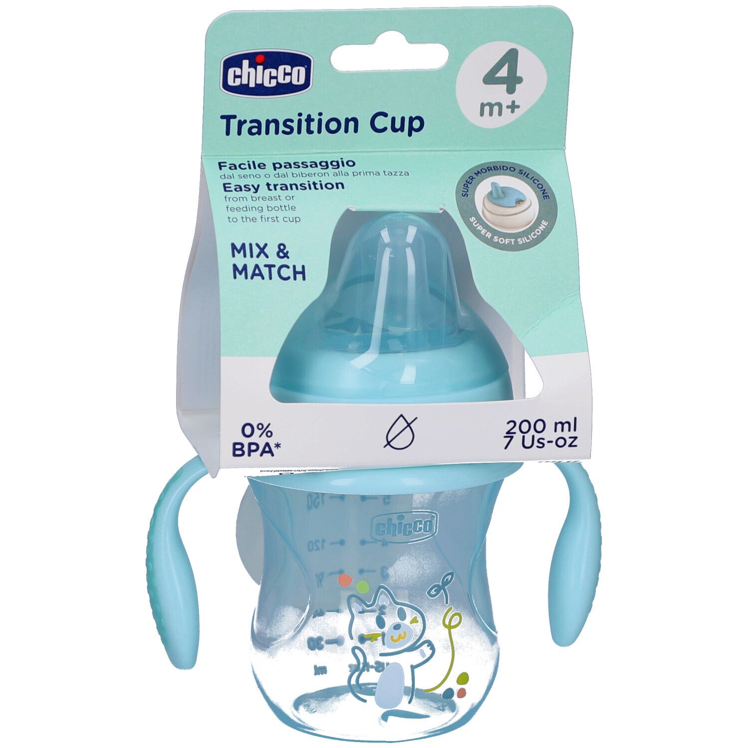 Chicco Übergangsbecher 200 ml 4m+ - Übergangsbecher aus Silikon - Blau