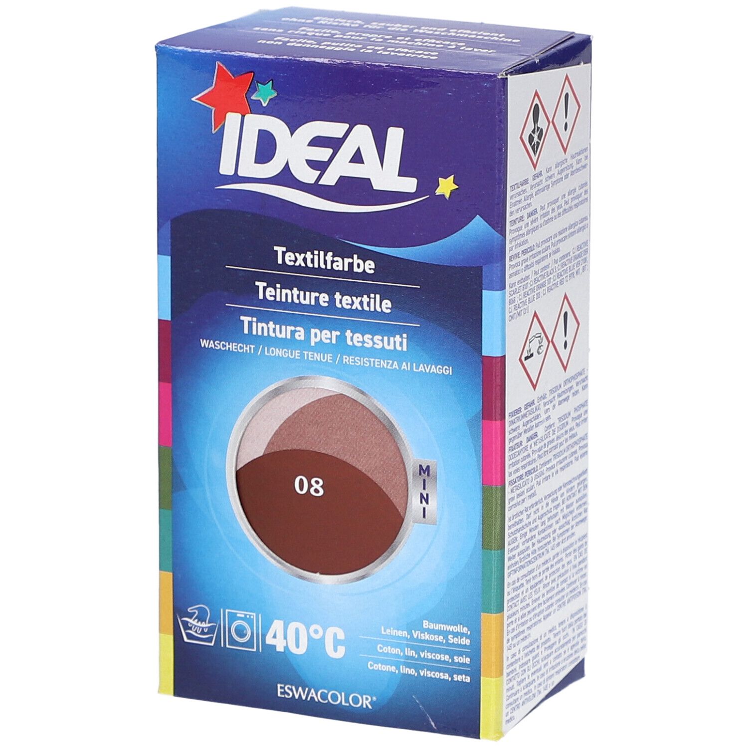 Ideal® Mini Textilfarbe No08 Rotbraun für Baumwolle, Leinen, Jute & Viskose