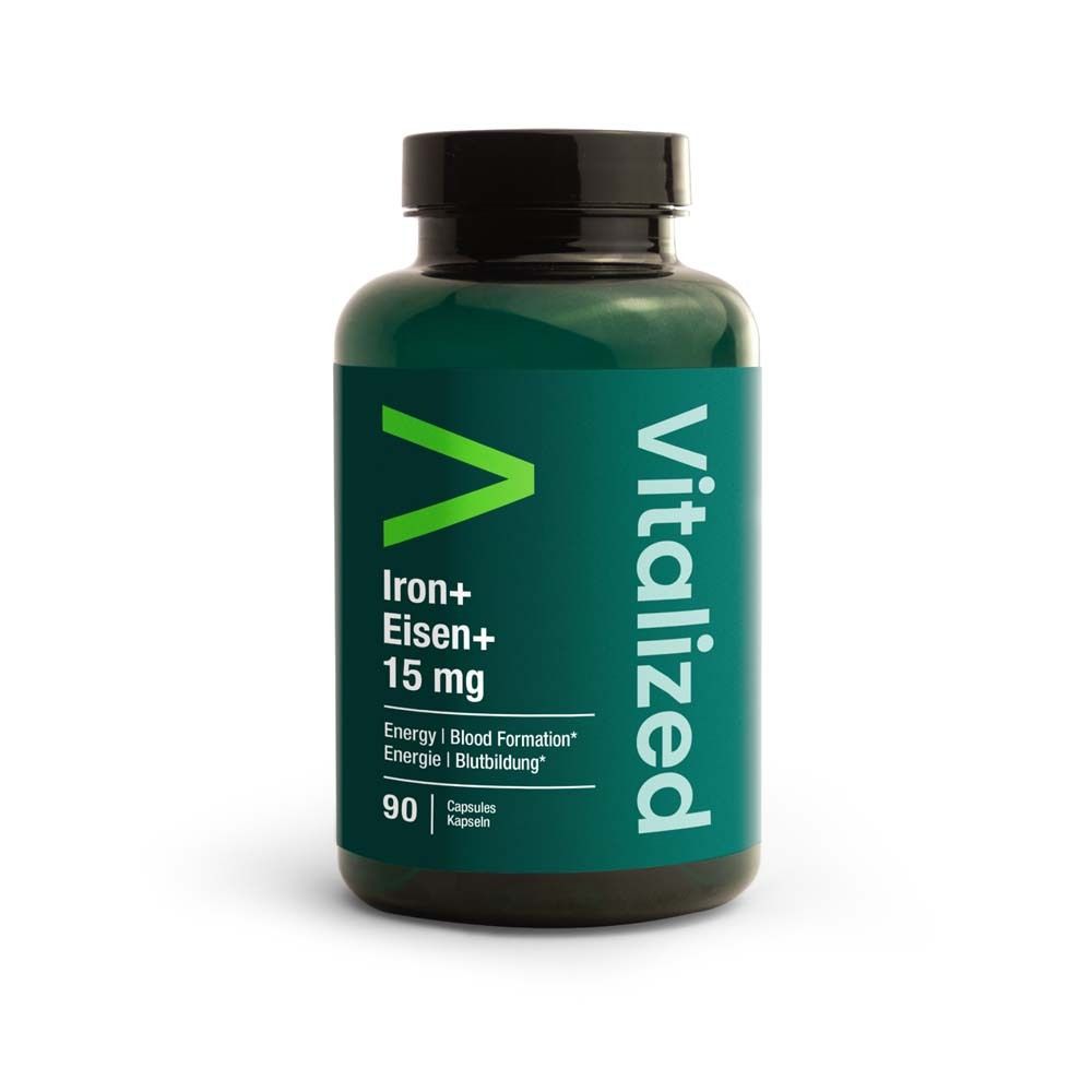 Vitalized Eisen+ 15 mg – 90 vegane Kapseln mit Vitamin C, B2 & Kupfer
