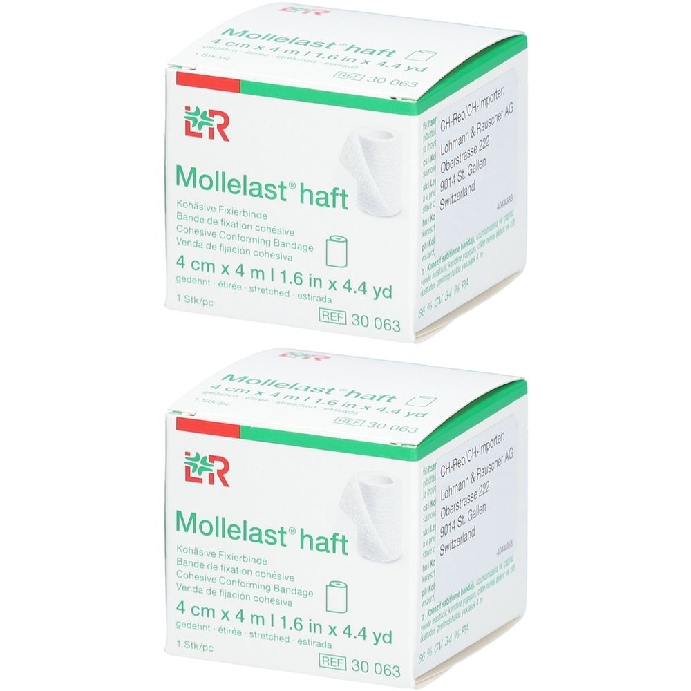 L&R Mollelast® Haft - Kohäsive Fixierbinde - 4 cm x 4 m - Weiß