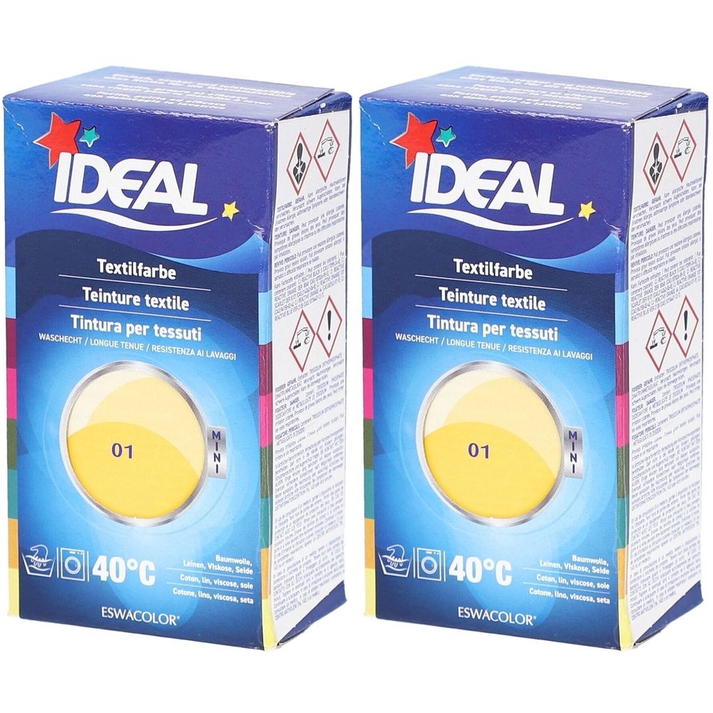 Ideal® Mini Textilfarbe No01 Gelb für Baumwolle, Leinen, Viskose & Seide