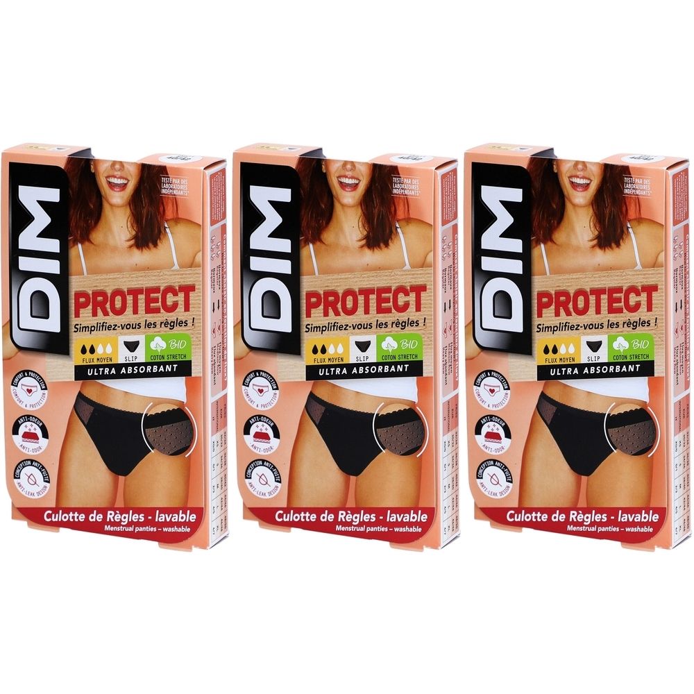DIM Protect Lineal Slip Lace Waschbar aus Bio-Baumwolle Größe 40-42 - Schwarz - Mittelfluss