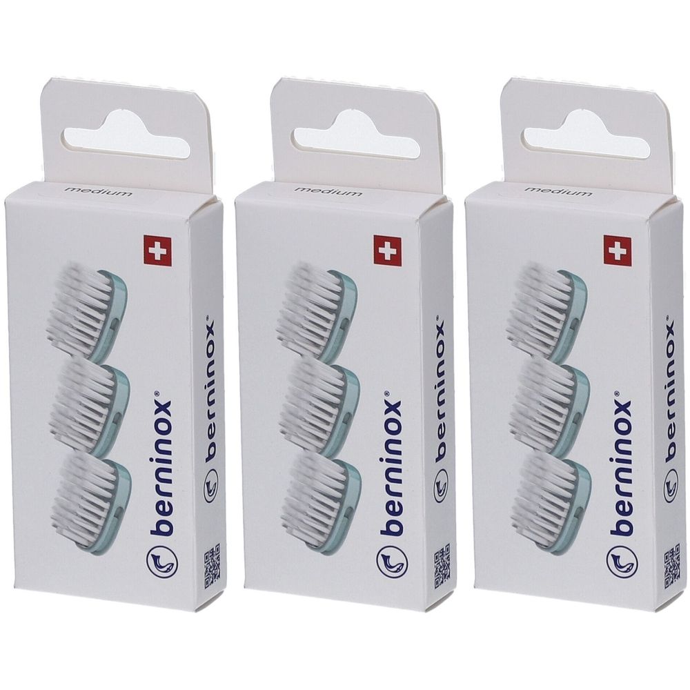 Berninox 3 x Ersatz-Bürstenköpfe Eisberggrün medium
