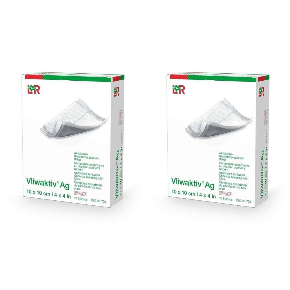 Vliwaktiv AG Saugkompresse mit Aktivkohle und Silber 10 X 10 cm
