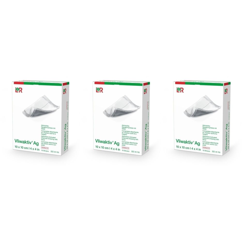Vliwaktiv AG Saugkompresse mit Aktivkohle und Silber 10 X 10 cm