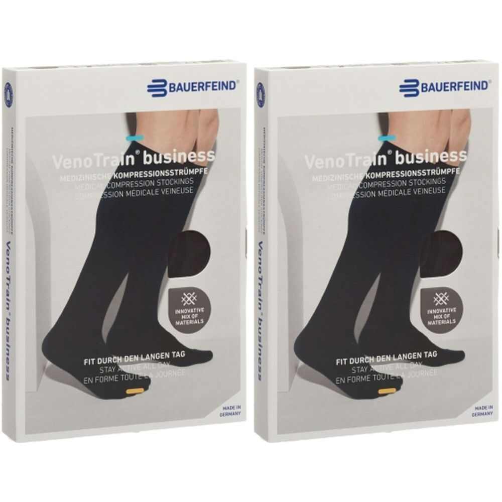 Bauerfeind VenoTrain business Strümpfe schwarz - Medizinische Kompressionsstrümpfe - AD Ccl2 Größe M normal/lang geschlossener Fuß