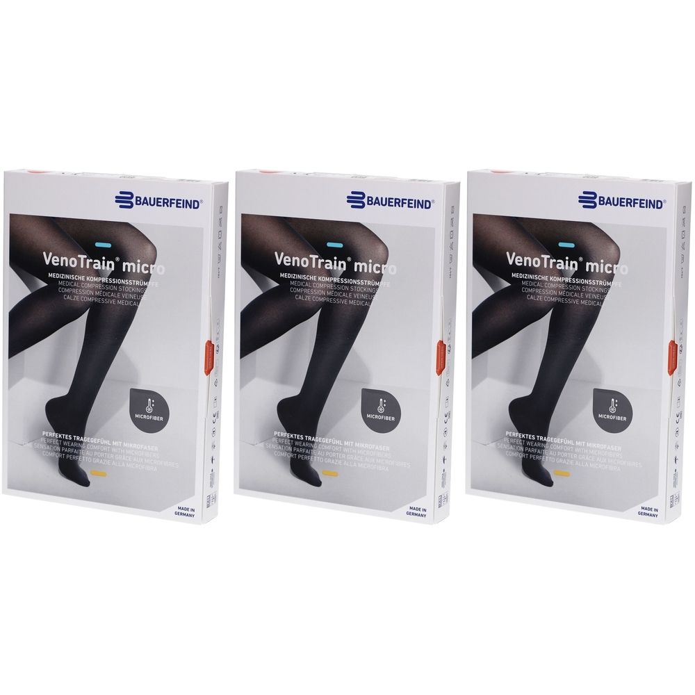Bauerfeind VenoTrain micro strumpf schwarz - Medizinische Kompressionsstrümpfe - AG Ccl2 Größe S plus/langer Fuß geschlossen