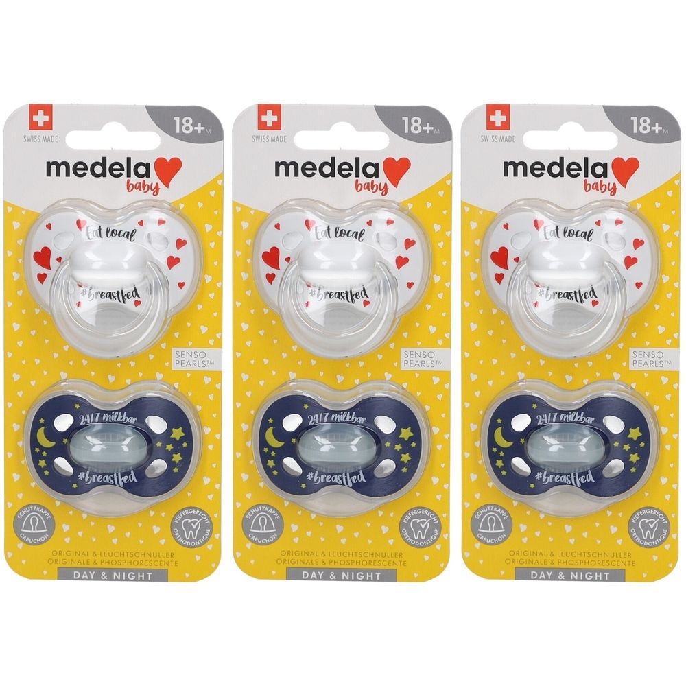 Medela Baby Schnuller Day & Night 18+m Silikon mit Kapseln