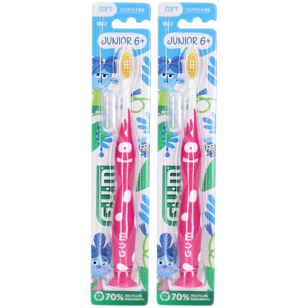 GUM Junior Zahnbürste 6+ - Ergonomischer Griff und weiche Borsten
