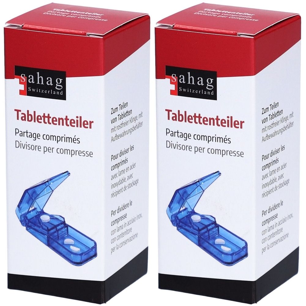 Sahag Tablettenschneider blau mit Auffangfach