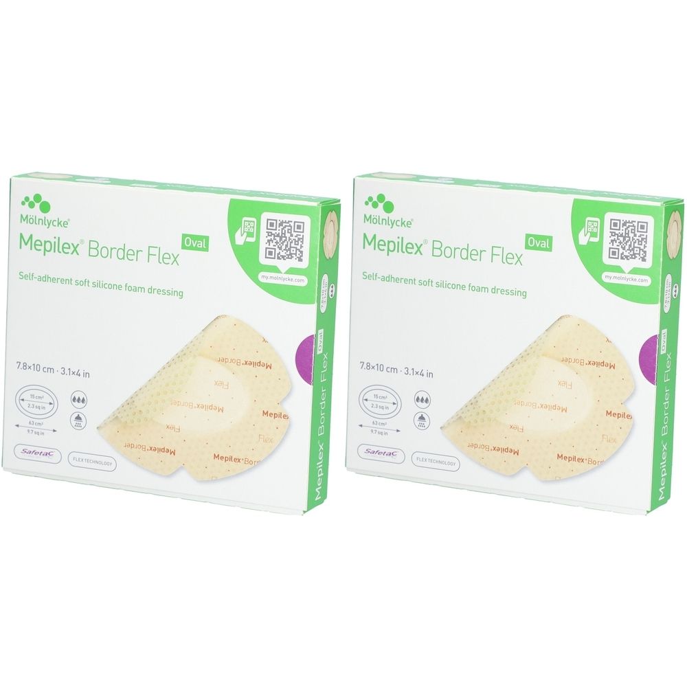 Mölnlycke® Mepilex® Border Flex Oval - Selbstfixierender silikonisierter Hydrozellulärer Verband 7,8 x 10 cm