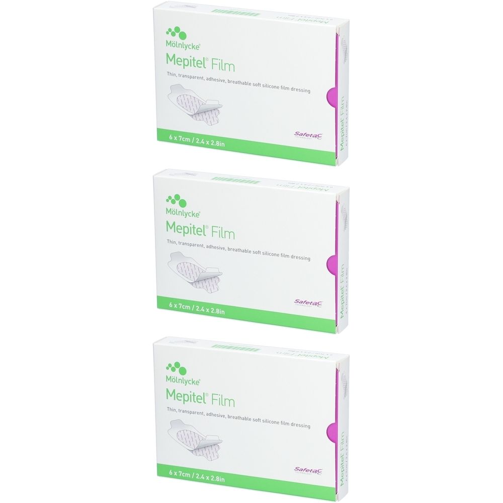 Mölnlycke® Mepitel® Film - Semipermeable, dünne, transparente, silikonisierte Selbstklebefolie 6 x 7 cm