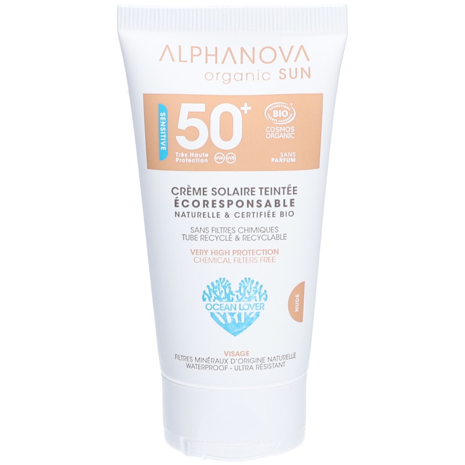 Alphanova Crème Solaire Teintée Claire Certifiée BIO SPF 50+